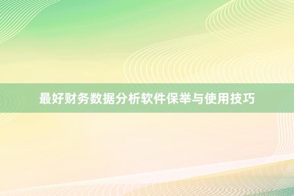 最好财务数据分析软件保举与使用技巧